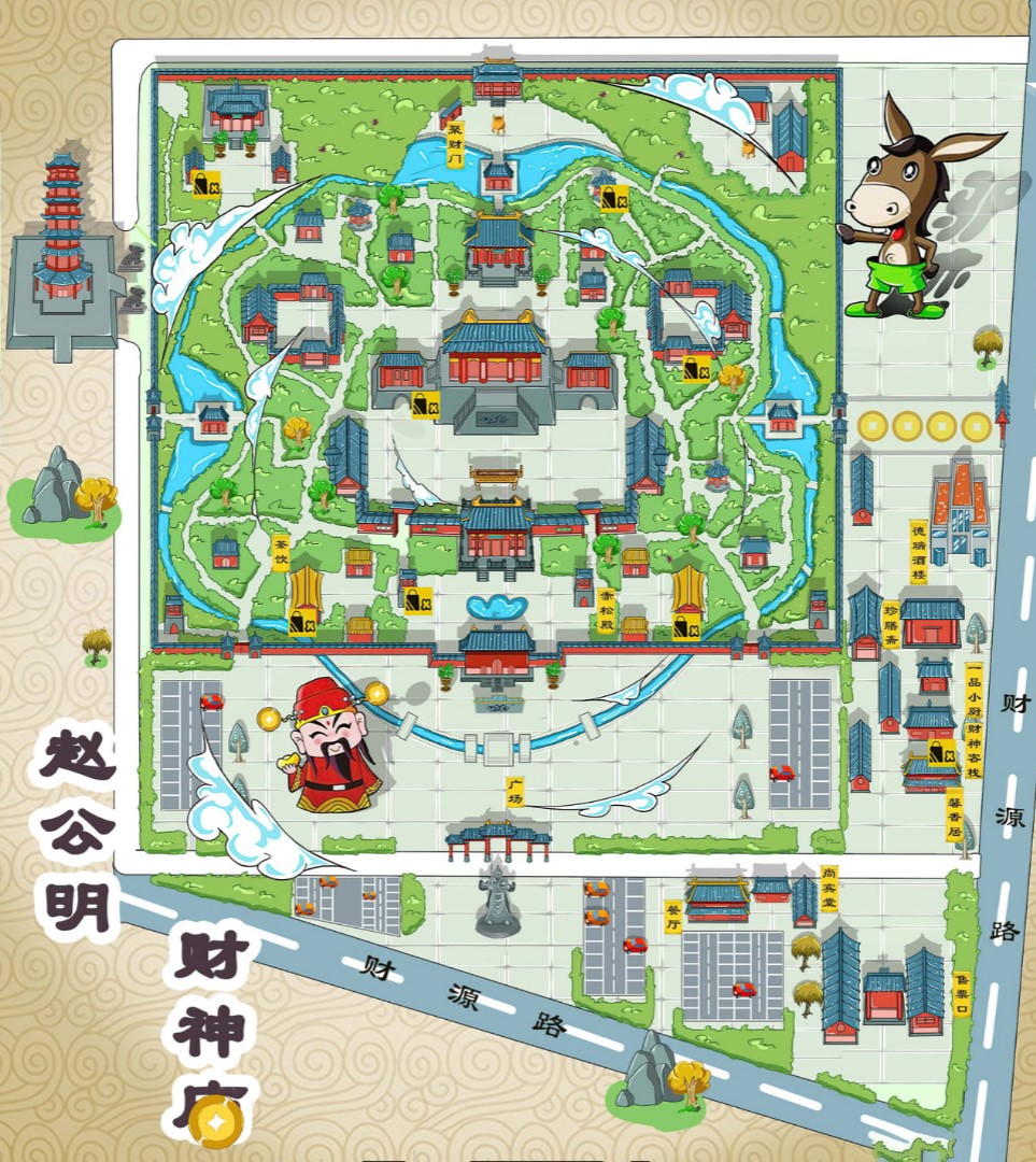 钦州寺庙类手绘地图